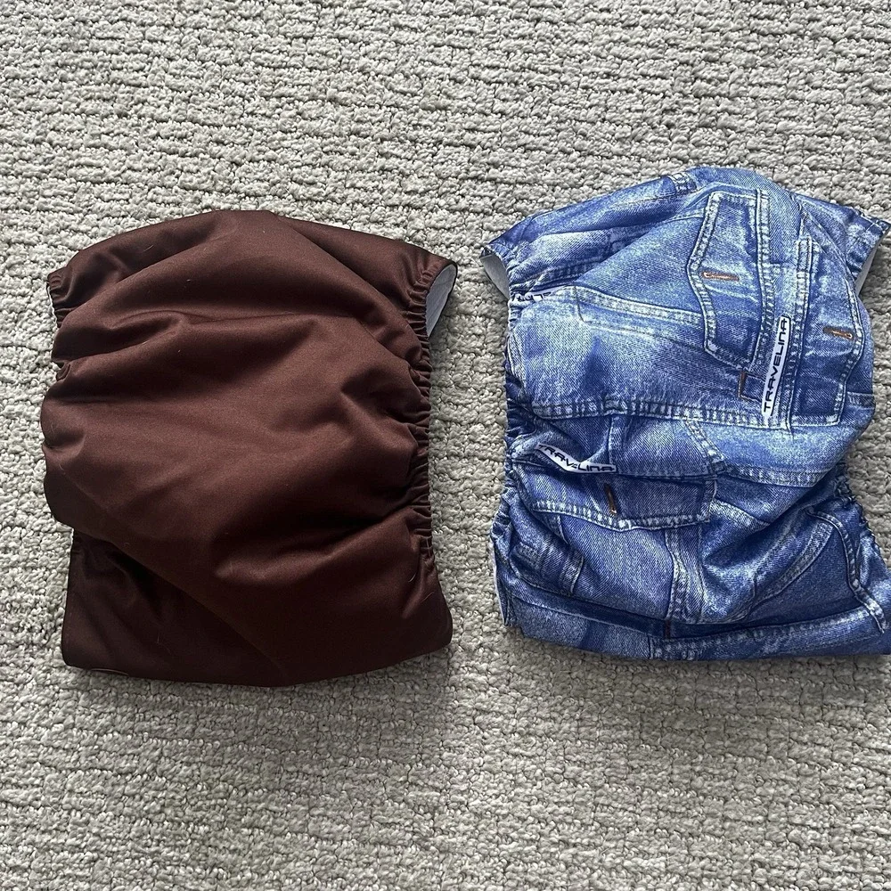Teamoy Male Dog Belly‎ Bands Lot of 2 Washable Reusable Wrap Diapers Denim Brown